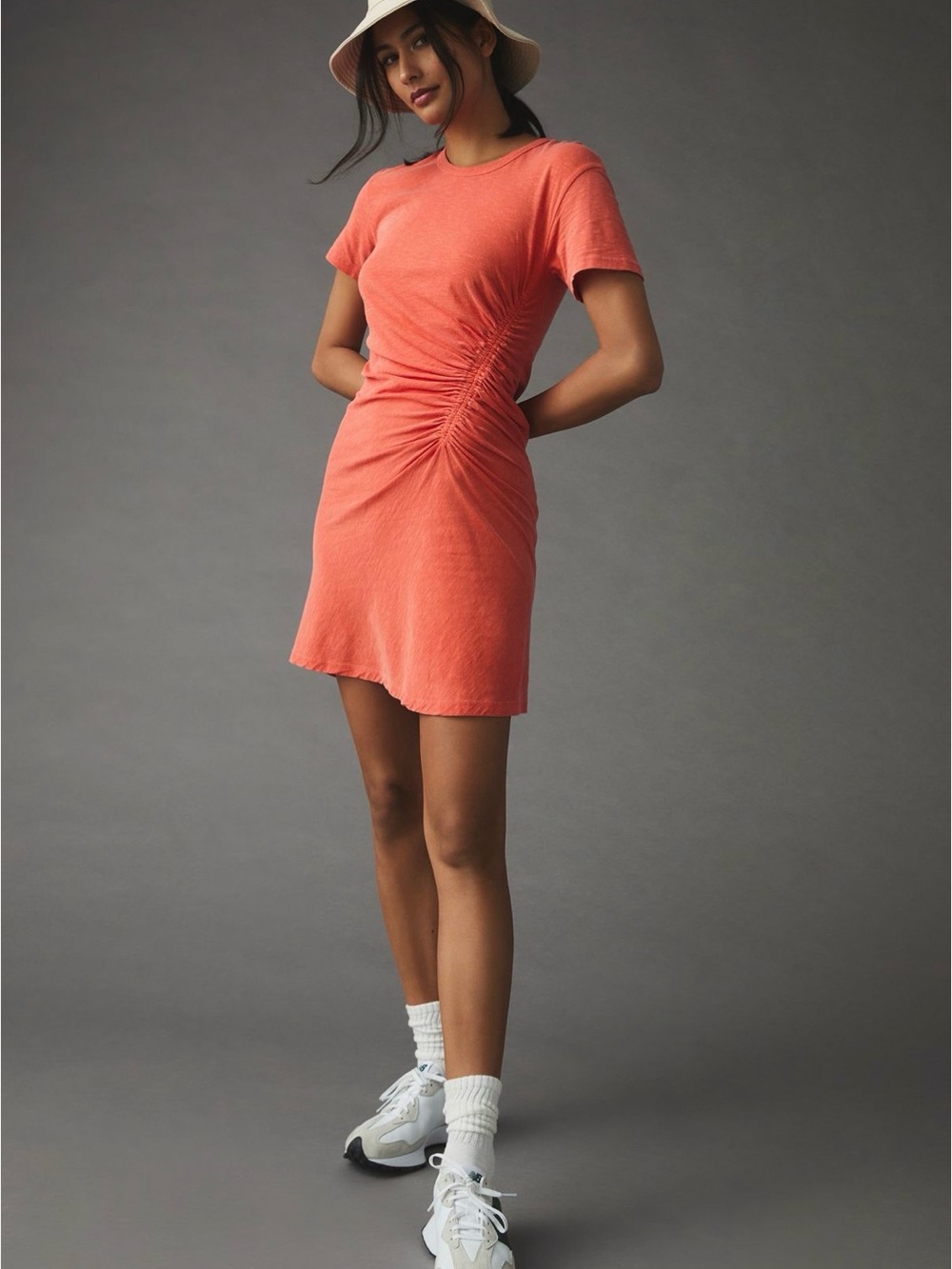 Anthropologie Sundry Ruched Tee Dress Nectarine Size 4 XL